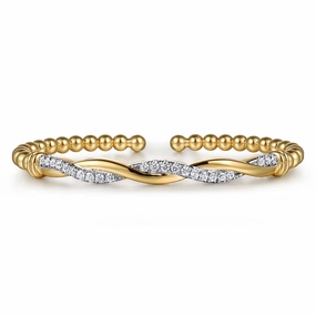 14K Yellow Gold Bujukan Diamond Twist Split Bangle Bracelet Fashionable Sparkle Dress Up Time