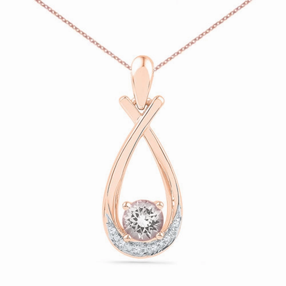 Created Morganite and Genuine Diamond Necklace 10k Rose Gold Surprise Gift All Seasons