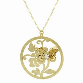 Butterfly Pendant Necklace with Crystal Accent and 3D Wings Adjustable Gold Plated Timeless Highlight For Belief