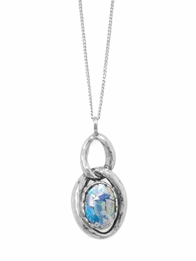 Roman Glass Necklace Double Oval Link Drop Sterling Silver Influencer Jewelry