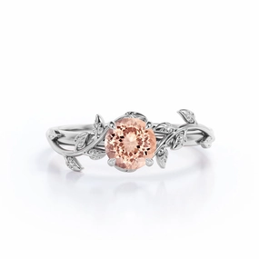 Baroque Influence 0.50 ct Round Lab Created Morganite Leaf Engagement Ring