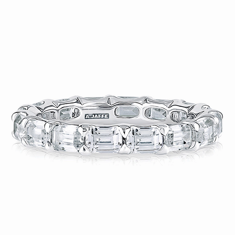 A. Jaffe Emerald Diamond Eternity Ring in White Gold Celebration Style