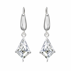 Fancy 1.75 Carat Kite Shaped Moissanite Dangle Earrings in 18K White Gold over Silver Circular Item
