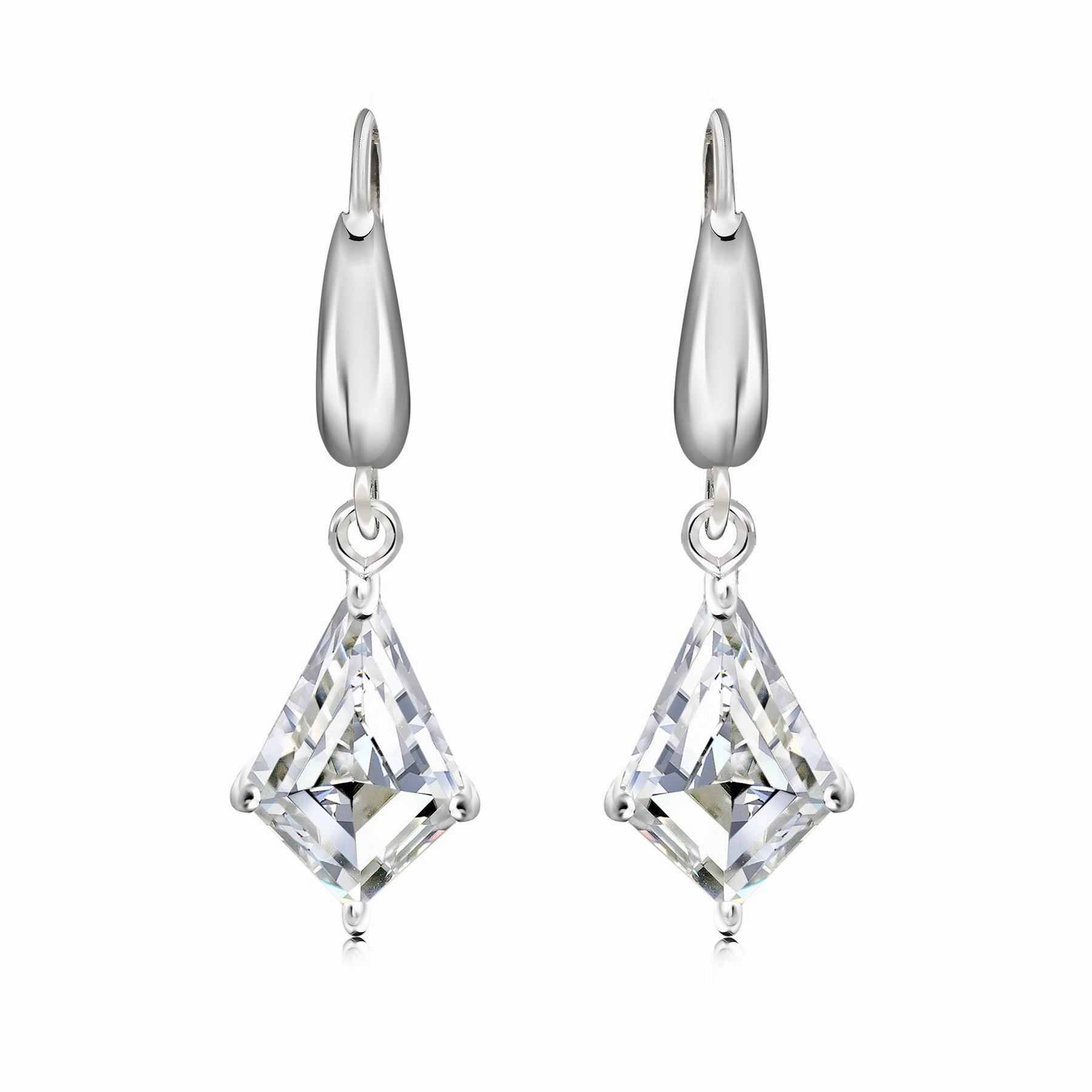 Oversized Embellishment Fancy 1.75 Carat Kite Shaped Moissanite Dangle Earrings in 18K White Gold over Silver