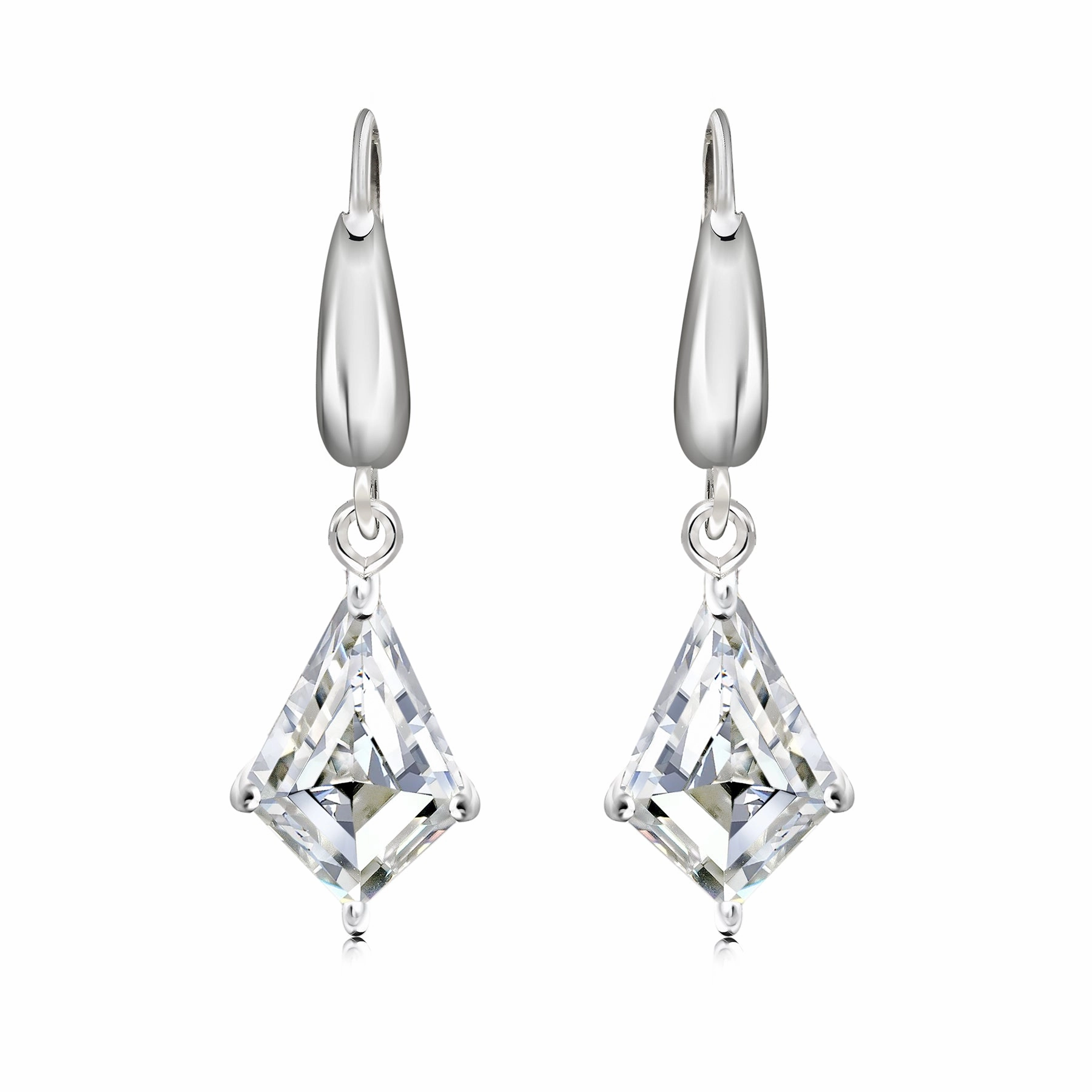 Fancy 1.75 Carat Kite Shaped Moissanite Dangle Earrings in 18K White Gold over Silver Circular Item