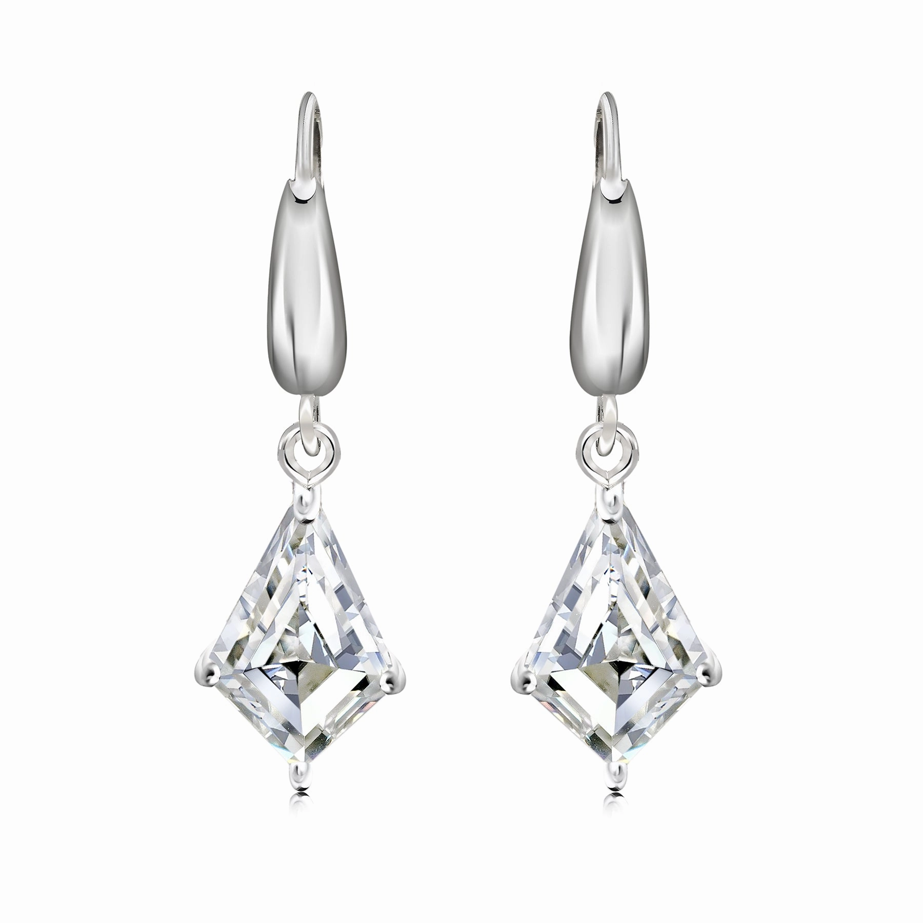 Fancy 1.75 Carat Kite Shaped Moissanite Dangle Earrings in 18K White Gold over Silver Adorable Ornament