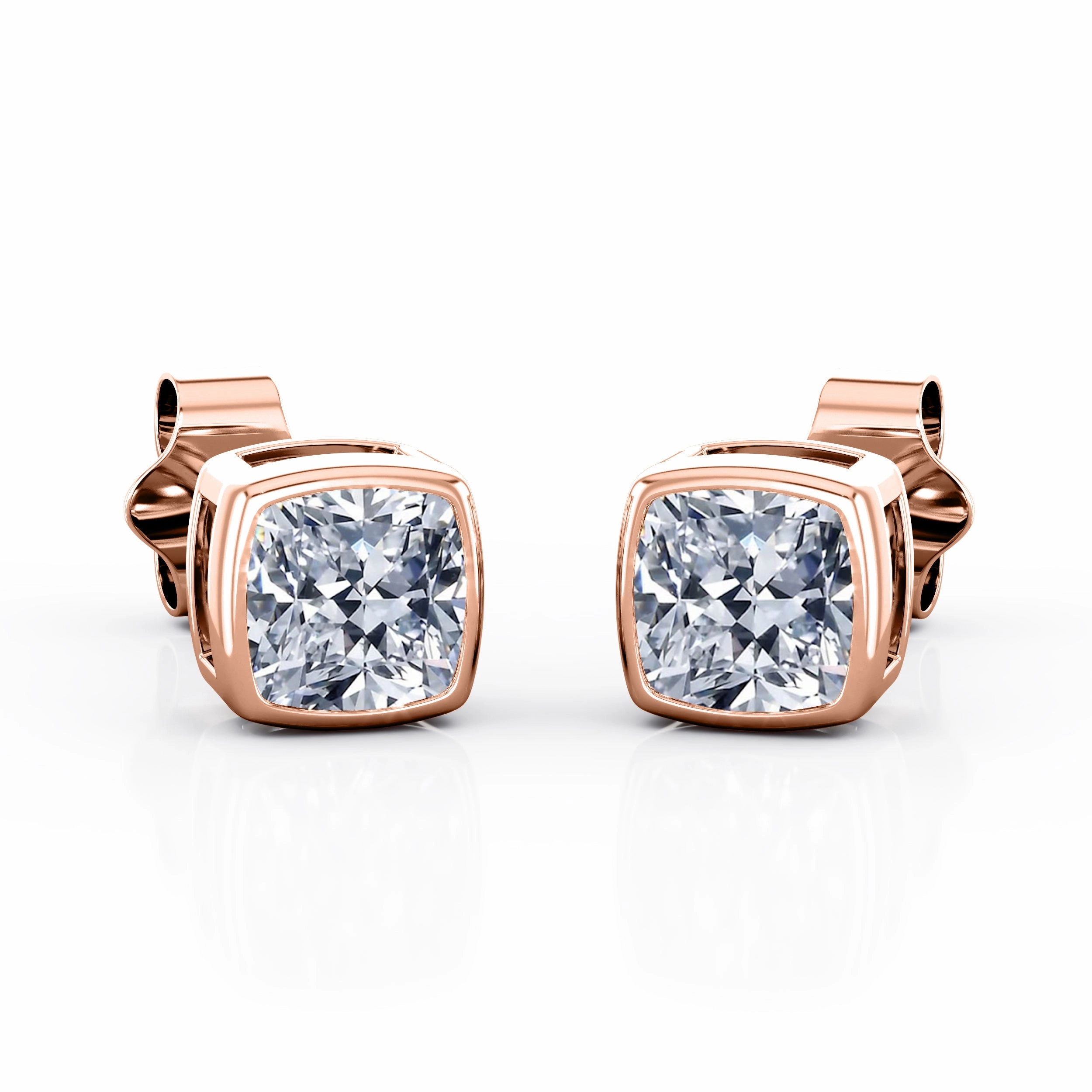 Fashionable Finish Sophisticated Embellishment Simple Single Stone 1 Carat Cushion Certified Moissanite Bezel Set Ear Studs in White Gold