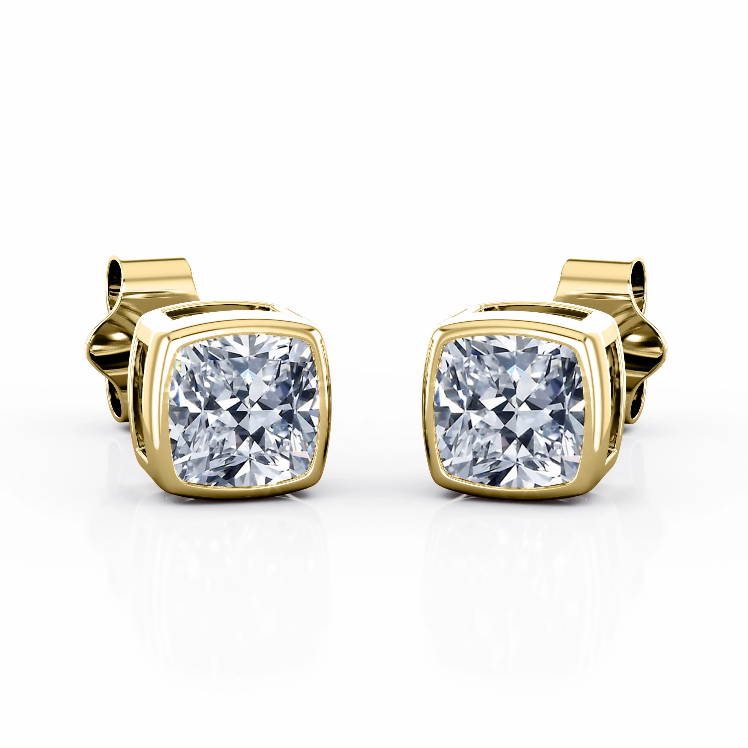 Triangular Trinket Abstract Ornament Simple Single Stone 1 Carat Cushion Certified Moissanite Bezel Set Ear Studs in White Gold