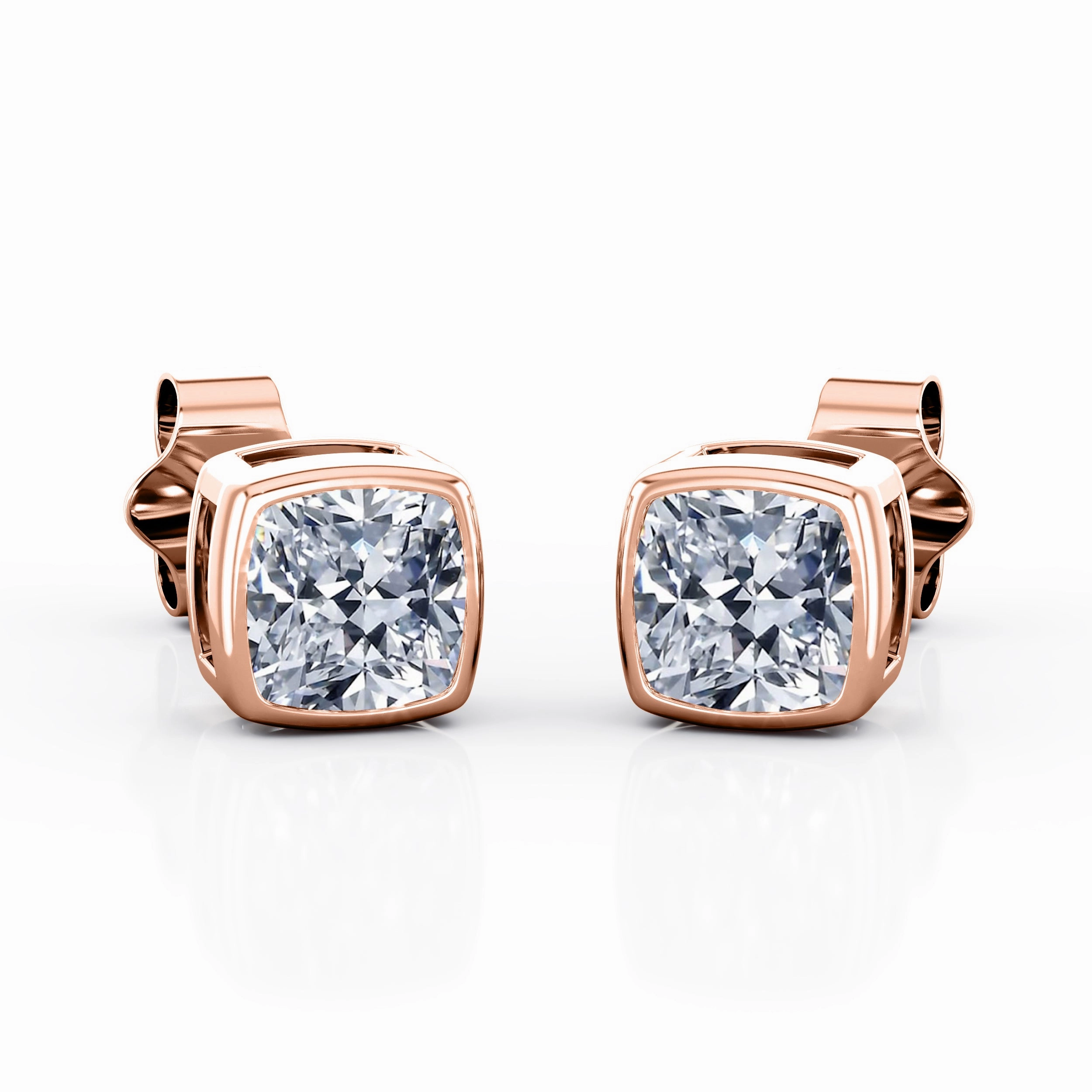 Comfortable Aesthetic Modern Finish Simple Single Stone 1 Carat Cushion Certified Moissanite Bezel Set Ear Studs in White Gold