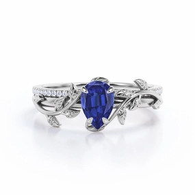 1.25 Ct Pear Cut Lab Sapphire Floral Wedding Ring Set Personal expression Handcrafted Design