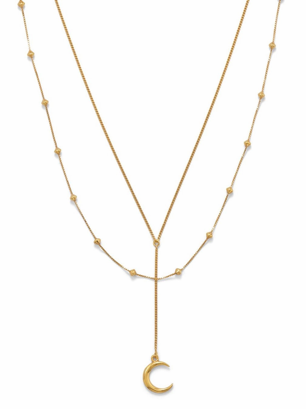 Crescent Moon Double Strand Necklace Gold-plated Sterling Silver Adjustable Happy Accent