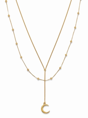 Crescent Moon Double Strand Necklace Gold-plated Sterling Silver Adjustable Happy Accent