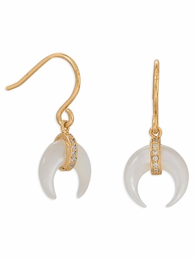 Crescent Moon Naja Mother of Pearl Earrings Gold-plated with Cubic Zirconia Colorful Accent