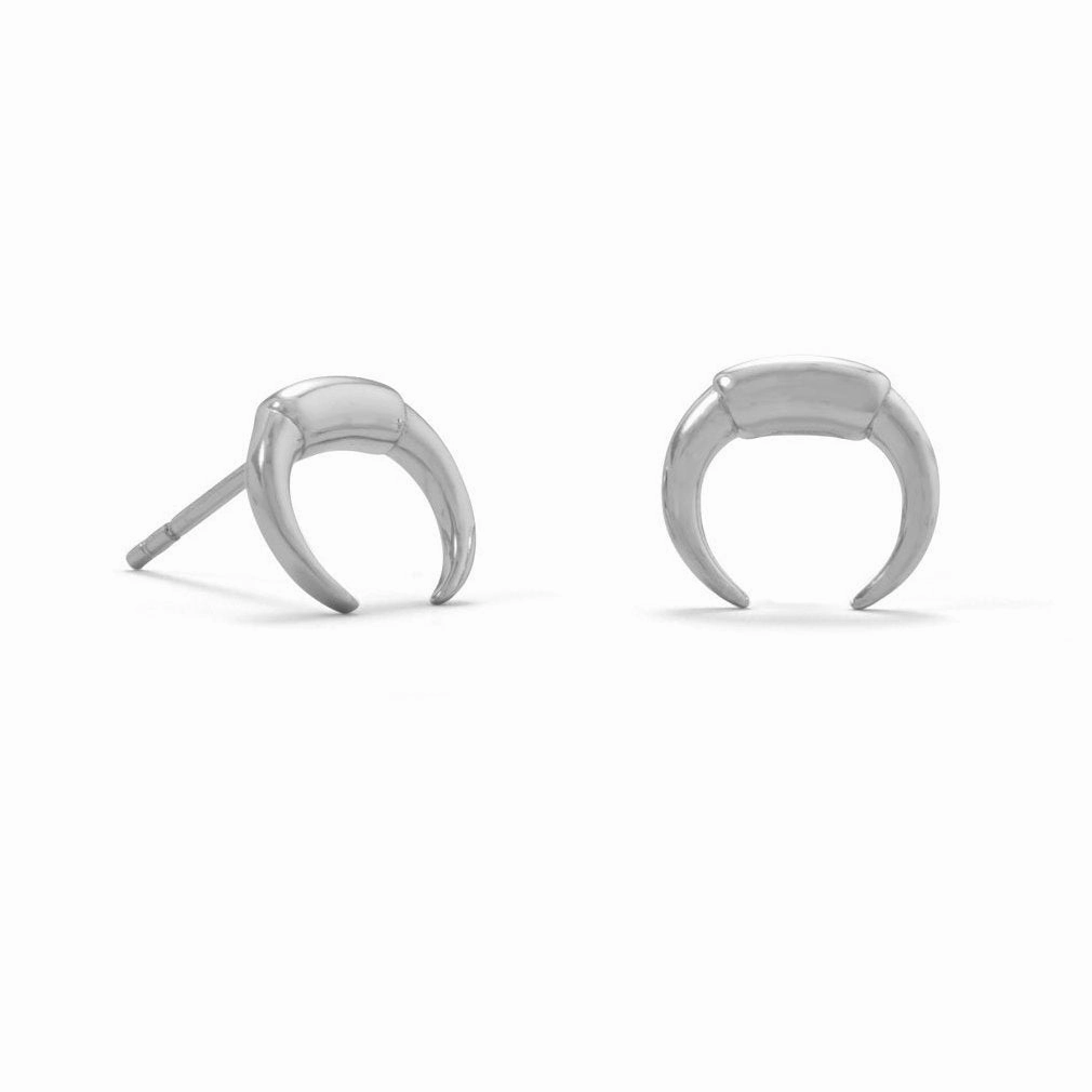Charming Ornament Crescent Naja Symbol Stud Earrings Sterling Silver