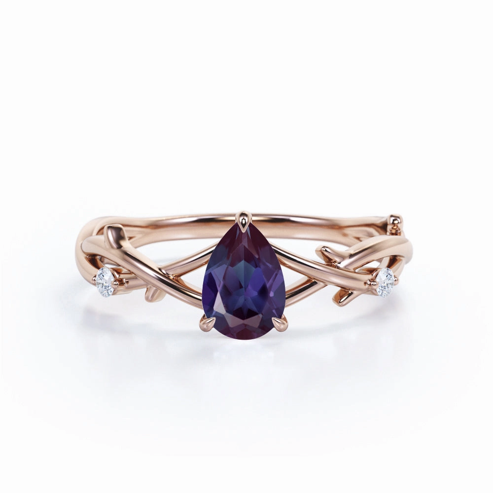 Twisted Twig 1.10 Ct Pear Lab Alexandrite Engagement Ring Timeless Piece Fun Detail