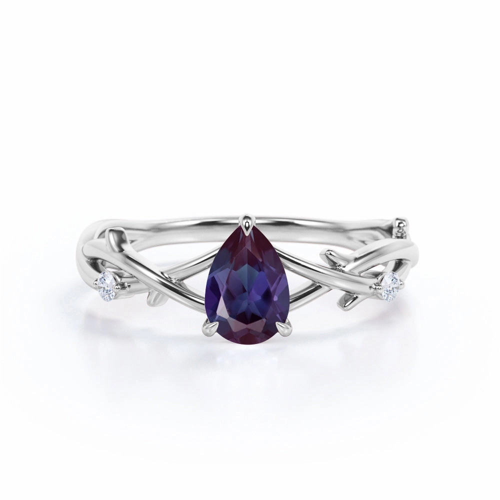 Twisted Twig 1.10 Ct Pear Lab Alexandrite Engagement Ring Holiday Present