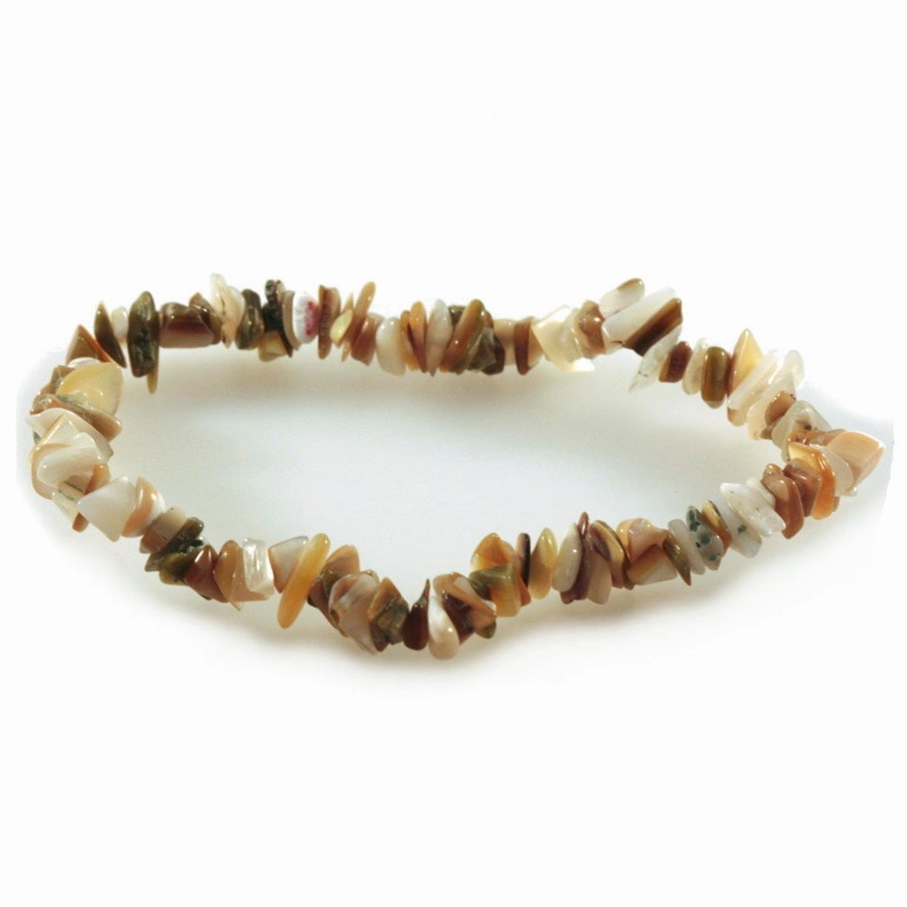 Mother of Pearl Stretch Chip Bracelet Brown Tan and Cream Colors - Fair Trade Extensive Mixes Straightforward Order