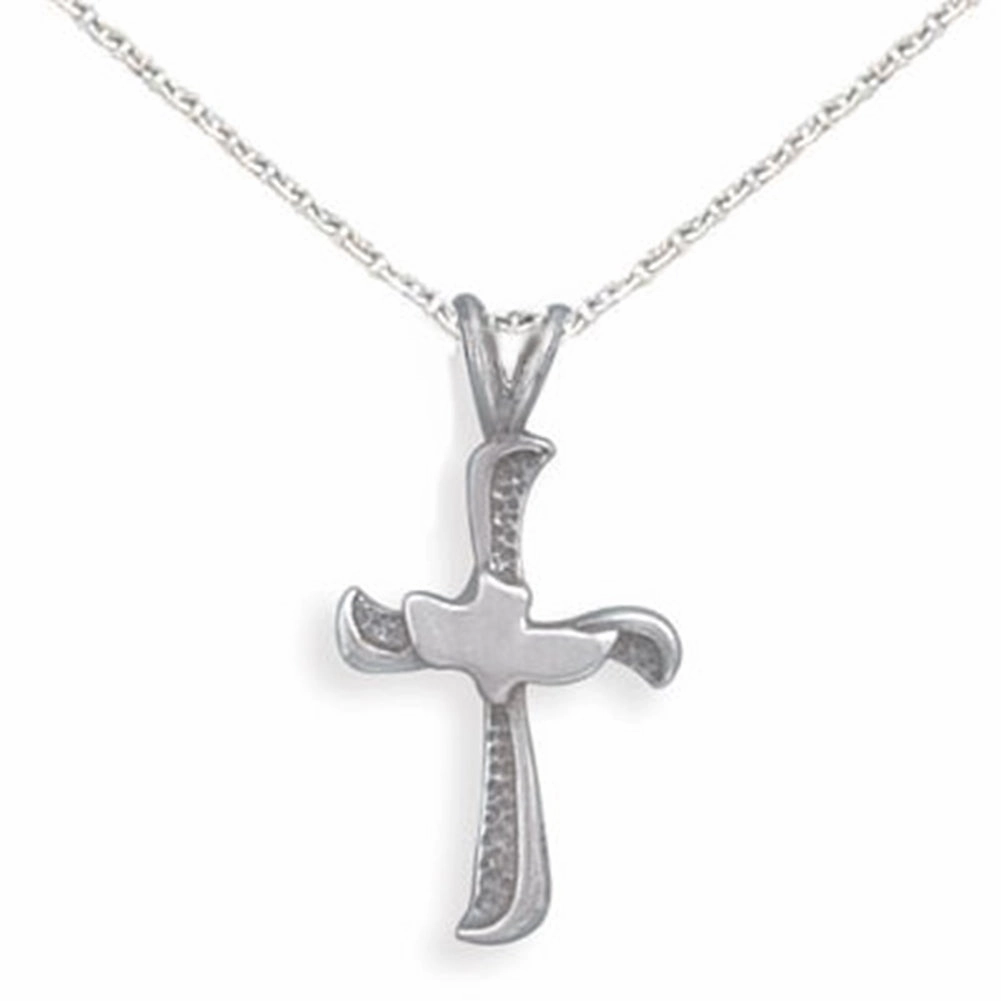 Cross Dove Antiqued Sterling Silver Necklace, Chain Included - Made in the USA Winter Gift Night Out Piece