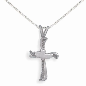 Temporary Adornment Cross Dove Antiqued Sterling Silver Necklace, Chain Included - Made in the USA