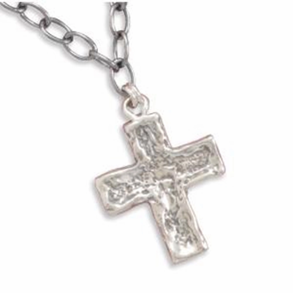 Cross Necklace Link Chain with Textured Cross Pendant - Chain Included Classic Outfit