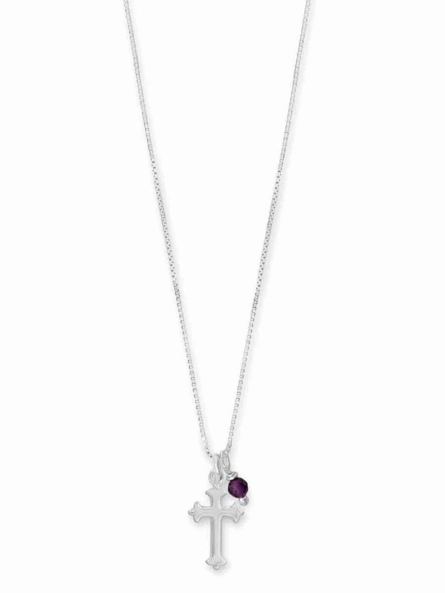 Cool Accessory Cross Necklace with Birthstone Charm Sterling Silver