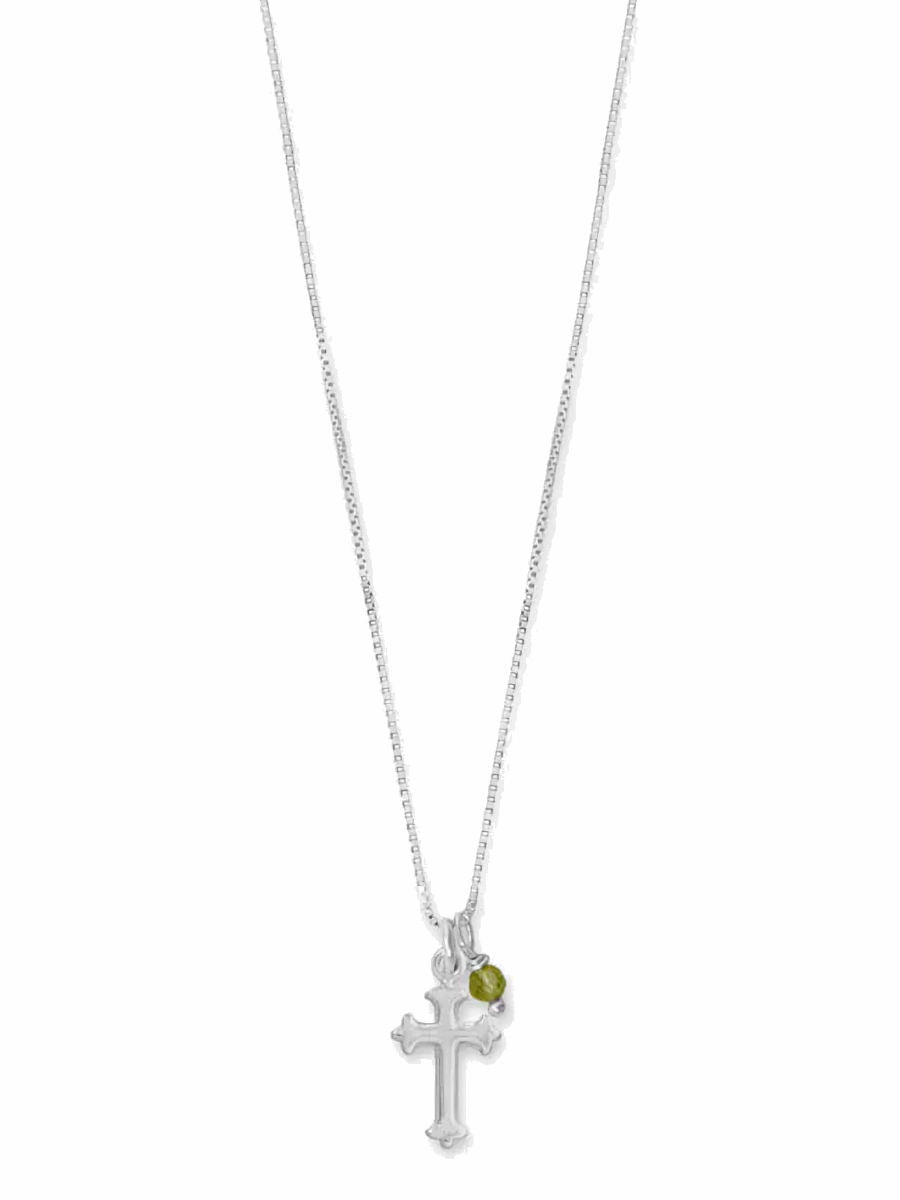 Cross Necklace with Birthstone Charm Sterling Silver Classic Adornment