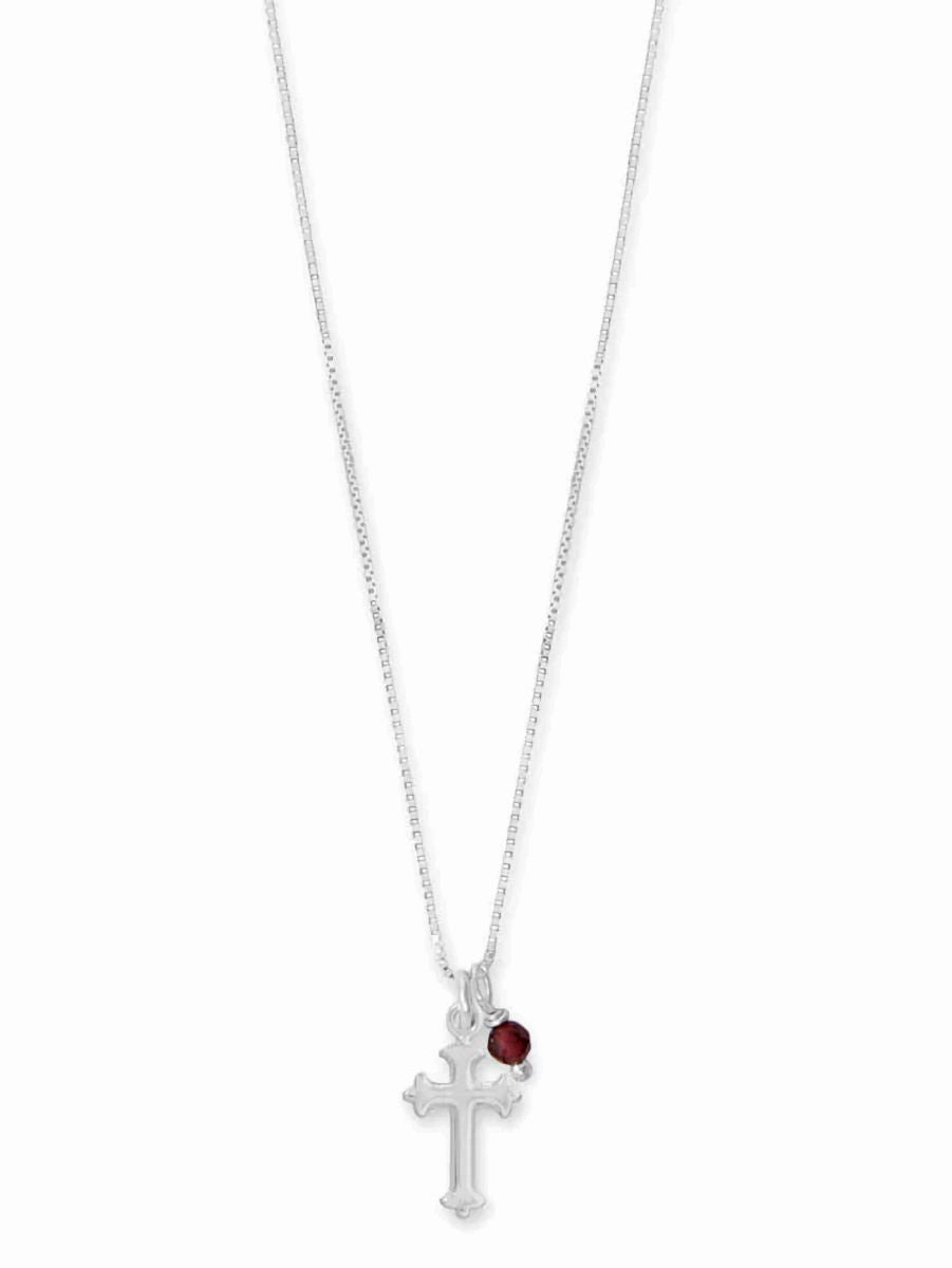 Professional Gift Dramatic Style Cross Necklace with Birthstone Charm Sterling Silver