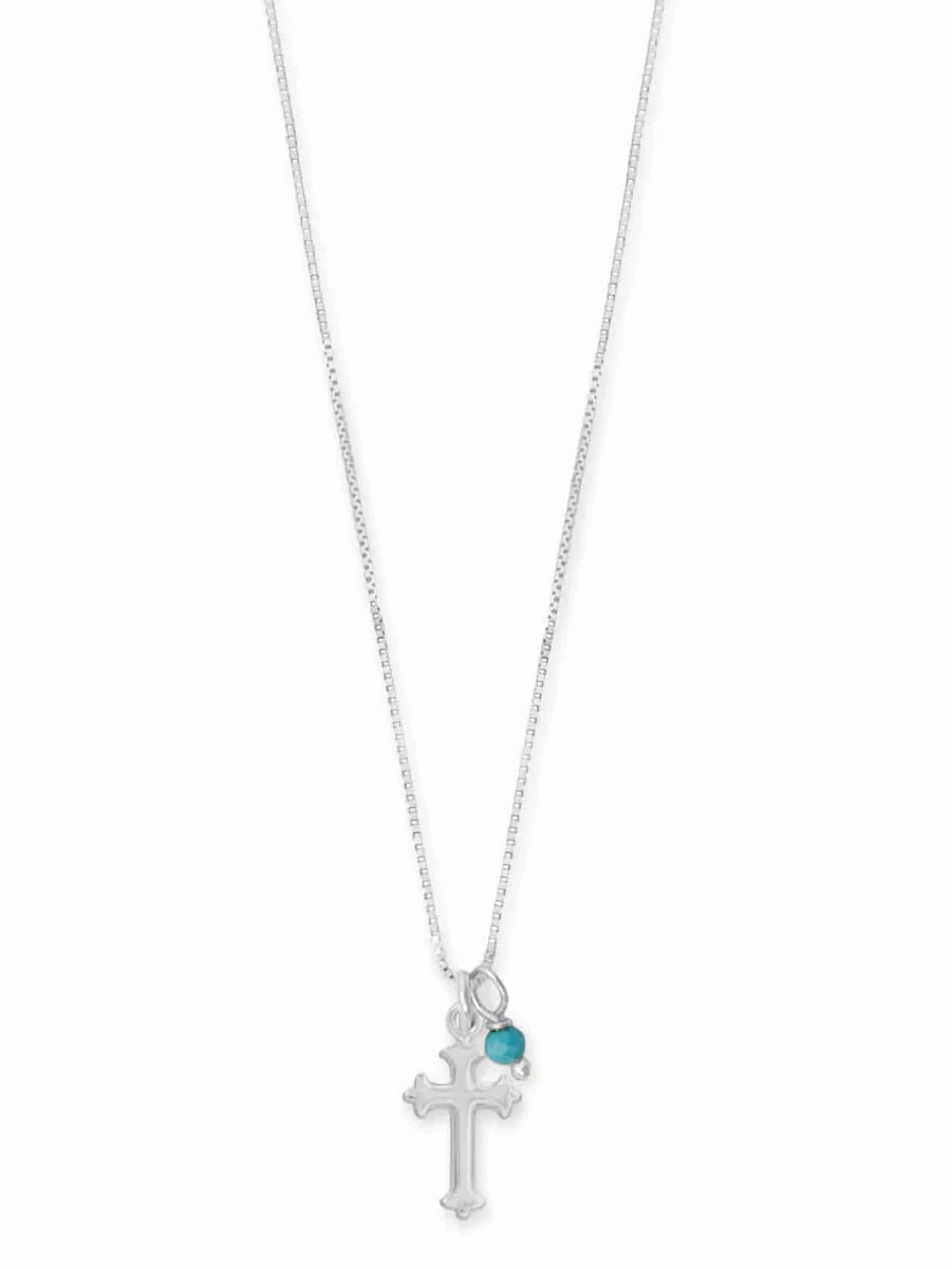 Cross Necklace with Birthstone Charm Sterling Silver Wedding Gift