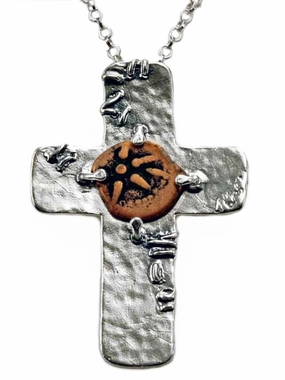 Pure Charm high-end design Cross Necklace with CA. 3-4th Century A.D. Bronze Coin Sterling Silver