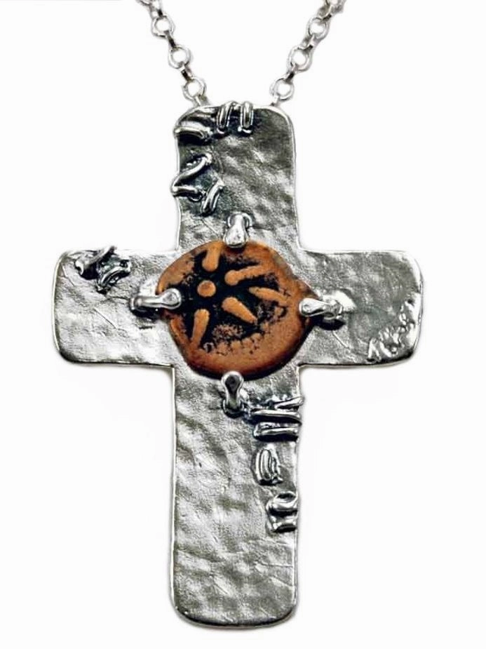 Pure Charm high-end design Cross Necklace with CA. 3-4th Century A.D. Bronze Coin Sterling Silver