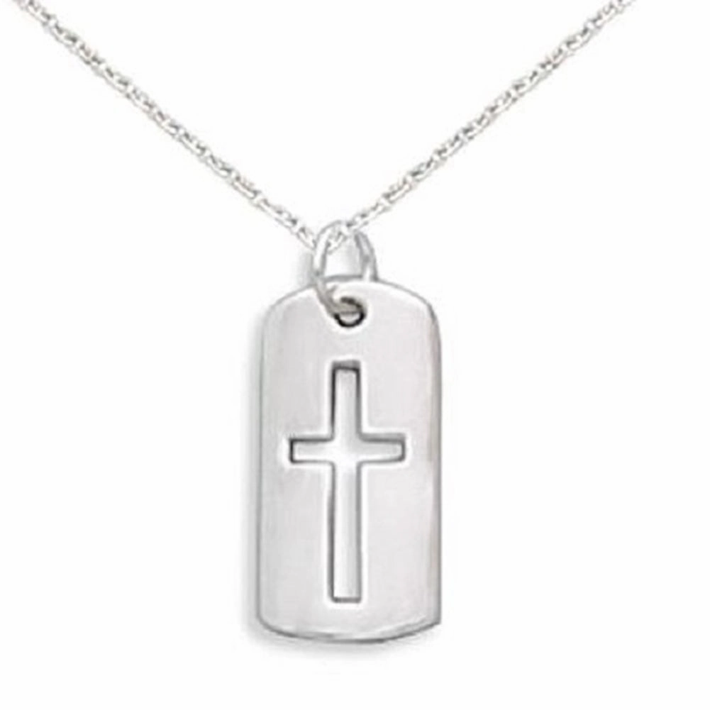 Multicultural Piece Cross Necklace with Cut Out Tag Sterling Silver, Includes Chain