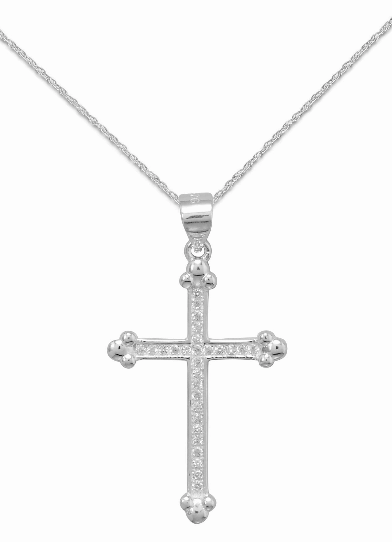 Romantic Detail Urban Style Cross Necklace with Fleuree and Cubic Zirconia Stones - Nontarnish