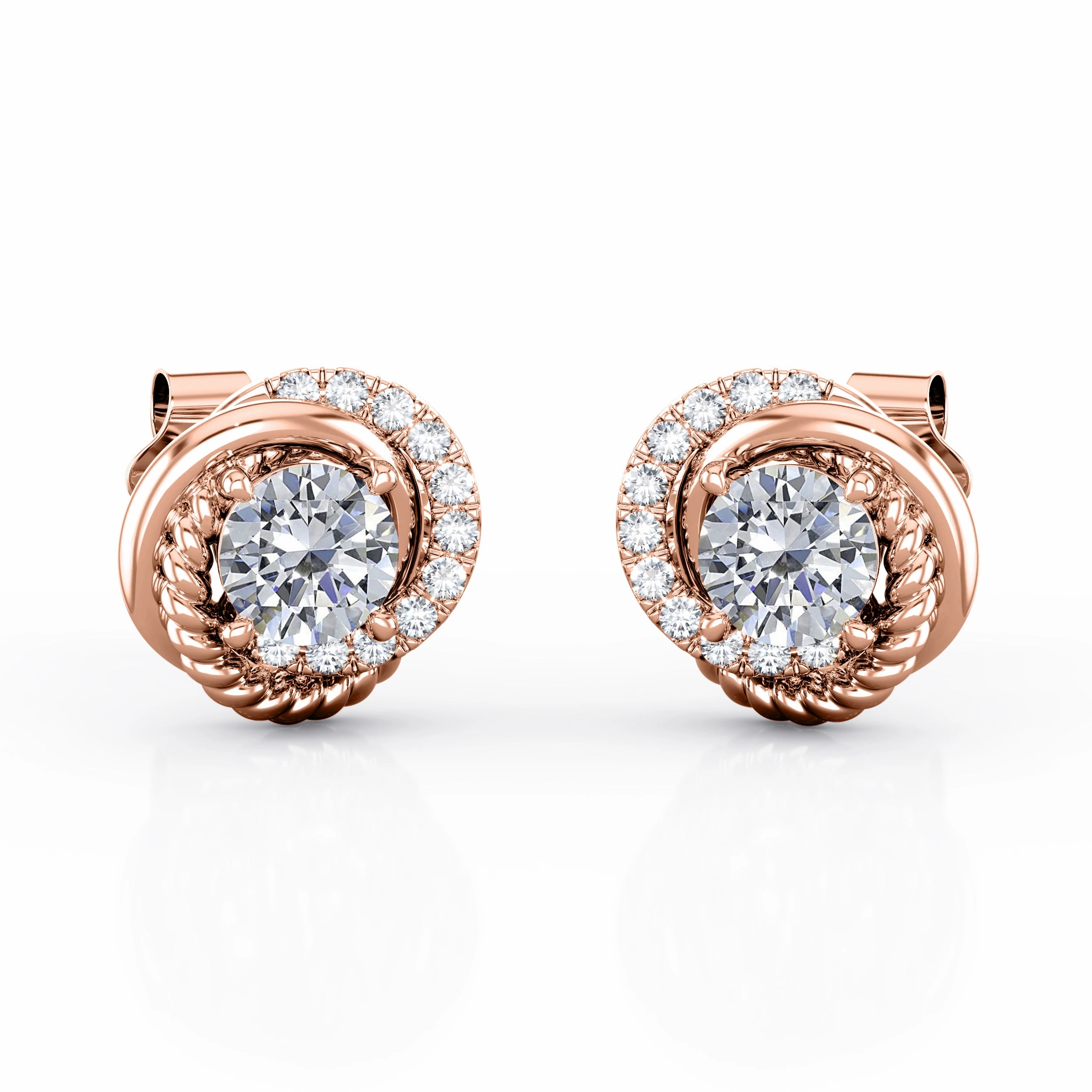 Crossover Knot 0.60 CT TDW Round Diamond Floating Pave Ear Studs in Yellow Gold Brilliant Piece