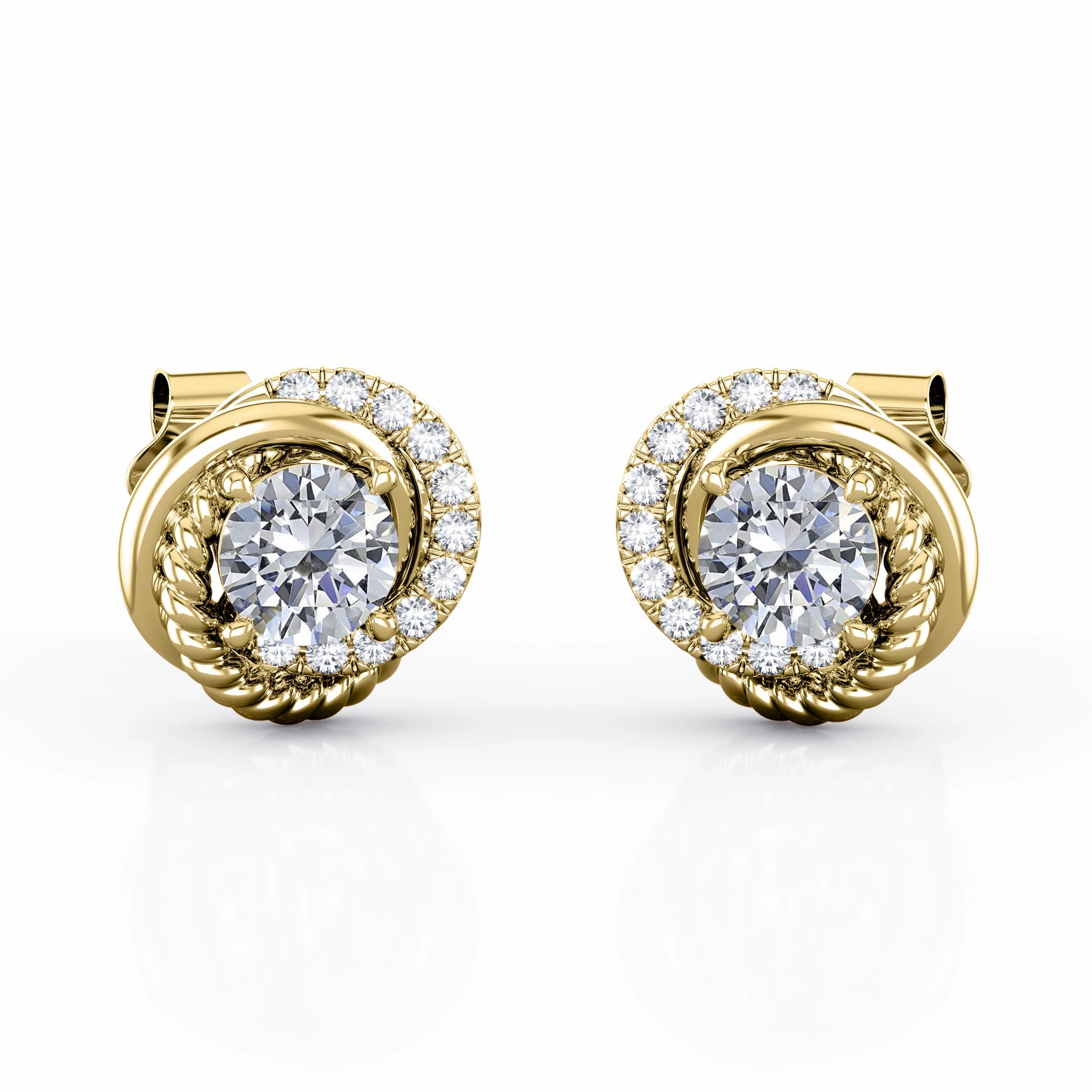 Crossover Knot 0.60 CT TDW Round Diamond Floating Pave Ear Studs in Yellow Gold Minimalist Accent Attractive Vibe