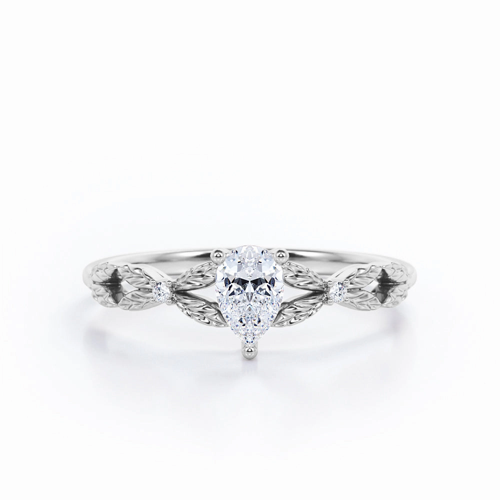 Crossover Leaves 0.25 TCW Teardrop Diamond 3-Stone Engagement Ring in White Gold Quality Assurance