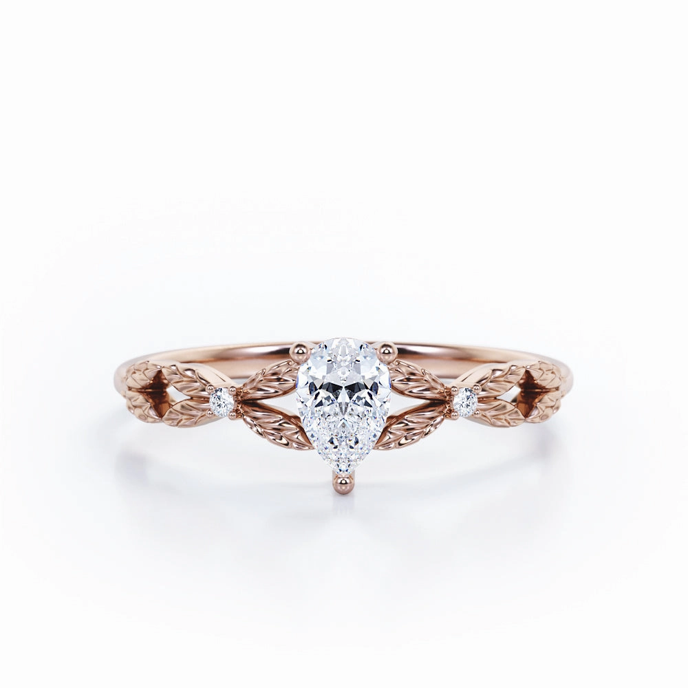 classic accessory Simple Adornment Crossover Leaves 0.25 TCW Teardrop Diamond 3-Stone Engagement Ring in White Gold