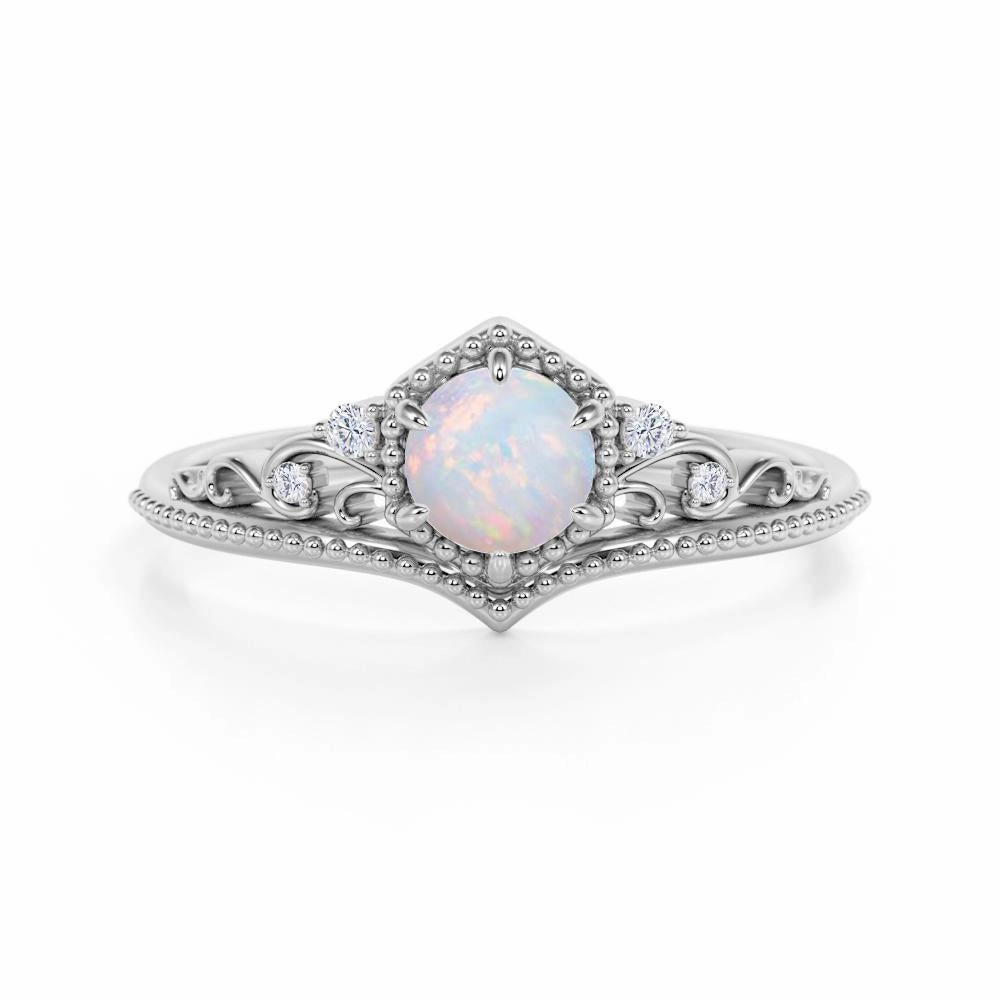 Crown 0.75 Ct Round Cut Lab Created Opal Engagement Ring Strong Work