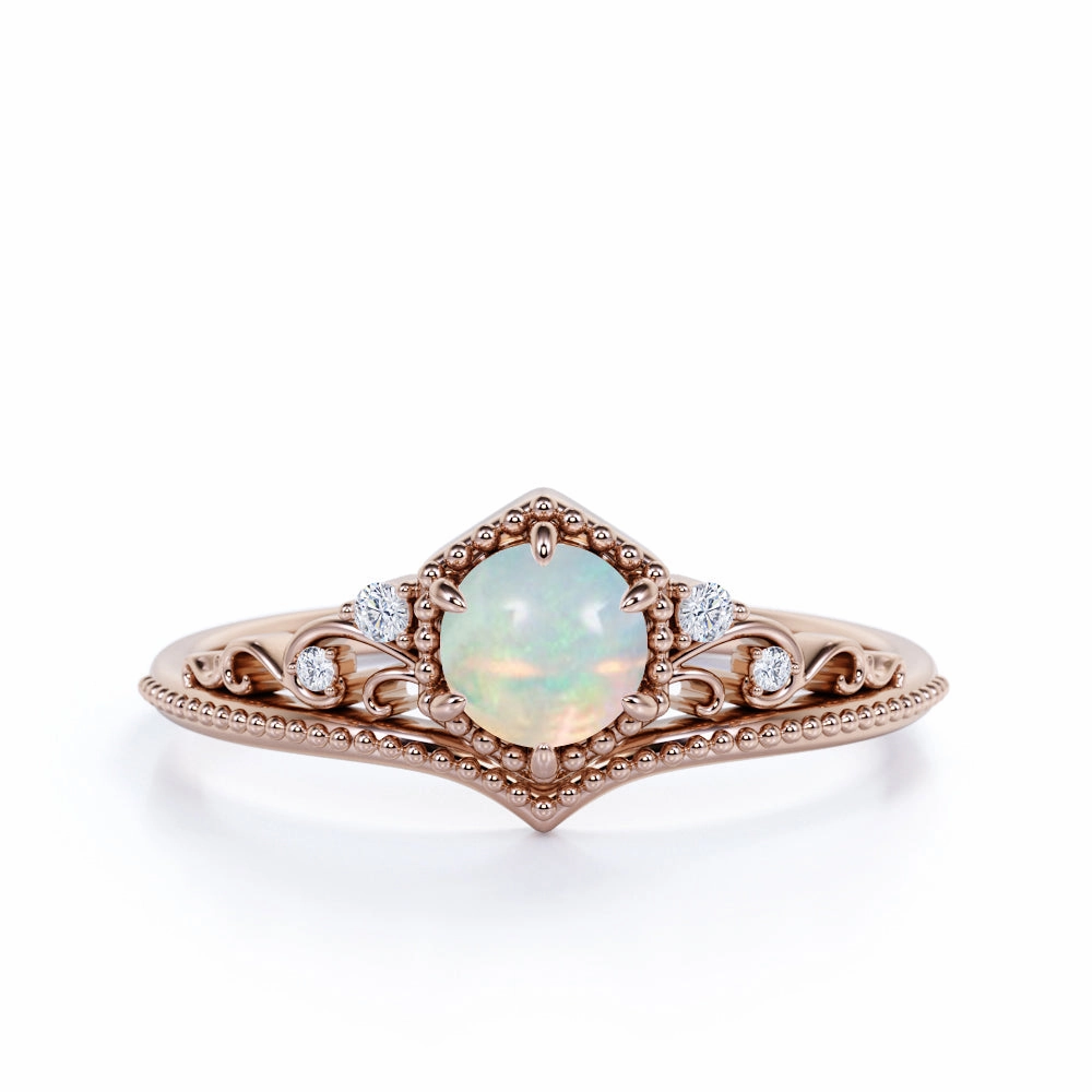 Metric Measure Wonderful Piece Crown 0.75 Ct Round Cut Lab Created Opal Engagement Ring