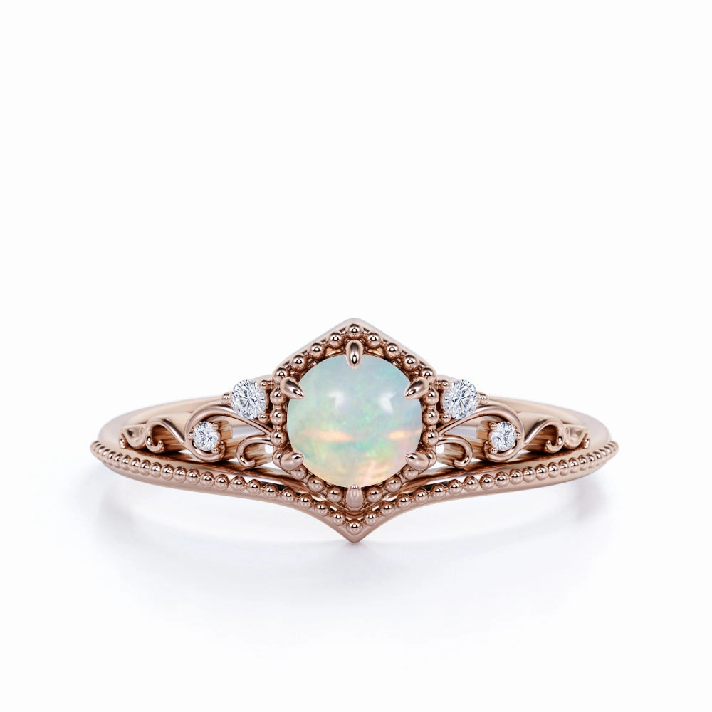 Crown 0.75 Ct Round Cut Lab Created Opal Engagement Ring Holiday look