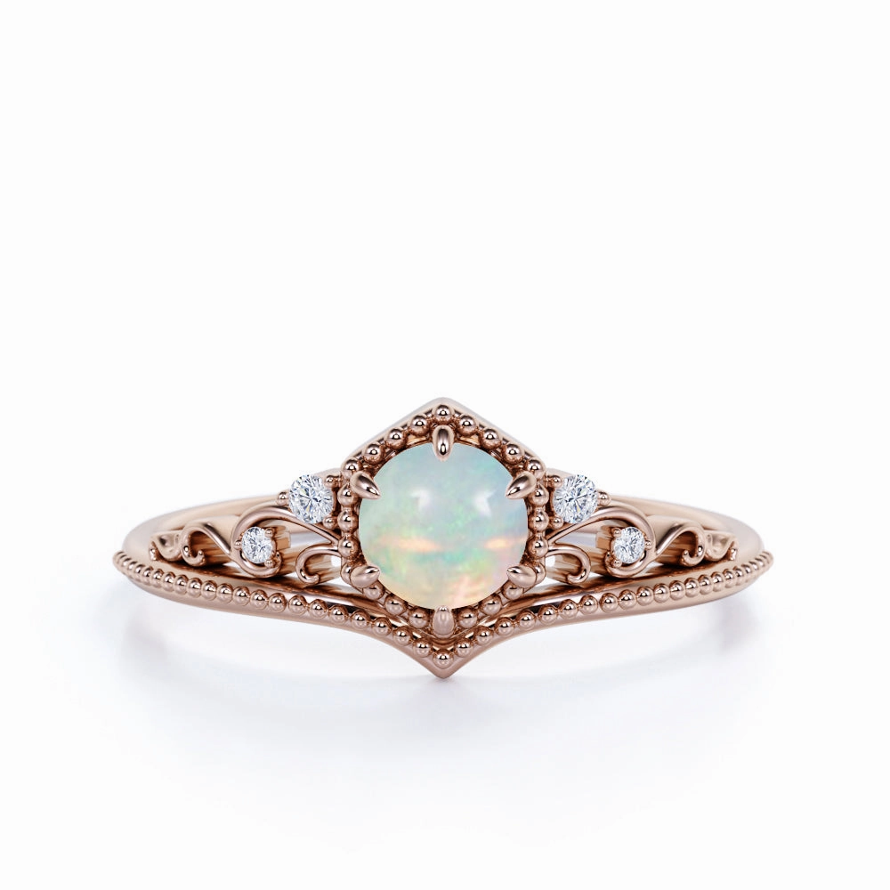 Fashionable Product Crown 0.75 Ct Round Cut Lab Created Opal Engagement Ring