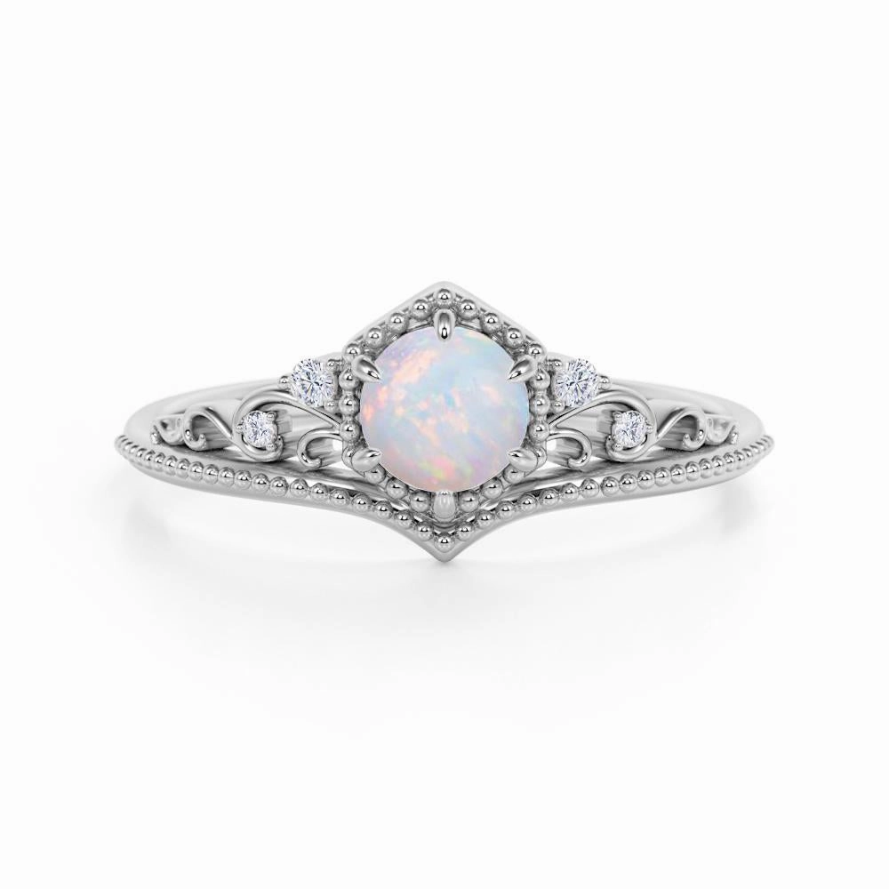 Crown 0.75 Ct Round Cut Lab Created Opal Engagement Ring Layering Essential Modern Edge