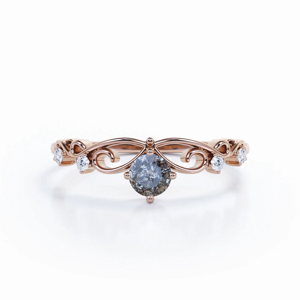 Crown 0.85 Ct Round Salt and Pepper Diamond Engagement Ring Comfort Fit Economical Product