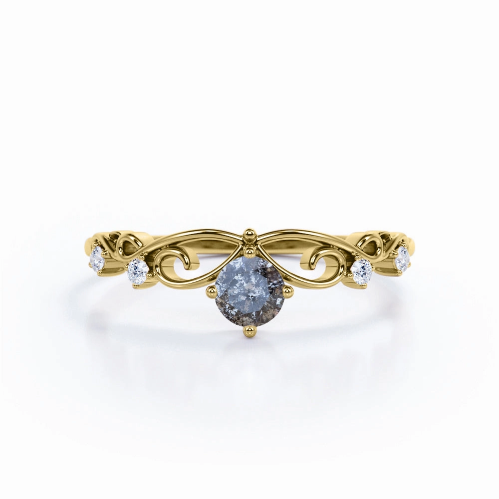 Crown 0.85 Ct Round Salt and Pepper Diamond Engagement Ring Strong Piece