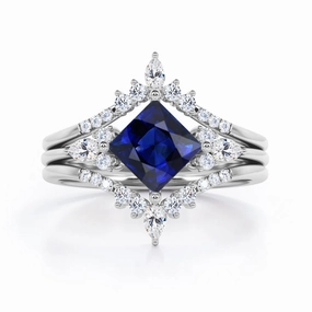 Crown 1.25 Ct Princess Cut Lab Sapphire Trio Set Senior Gift