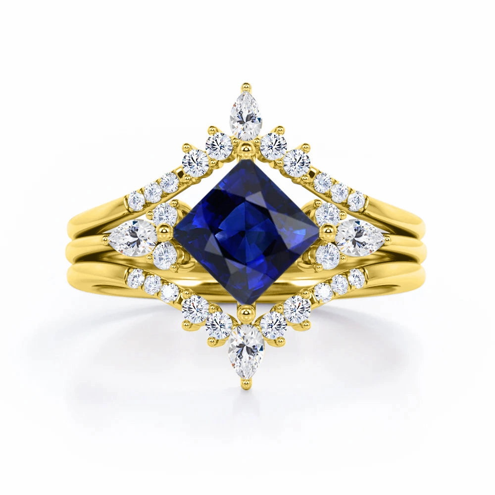 Crown 1.25 Ct Princess Cut Lab Sapphire Trio Set Secure Product High-End Art