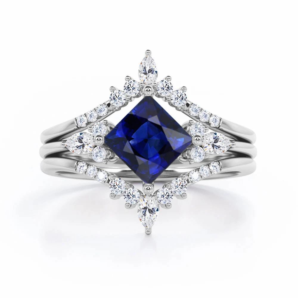 Crown 1.25 Ct Princess Cut Lab Sapphire Trio Set Senior Gift