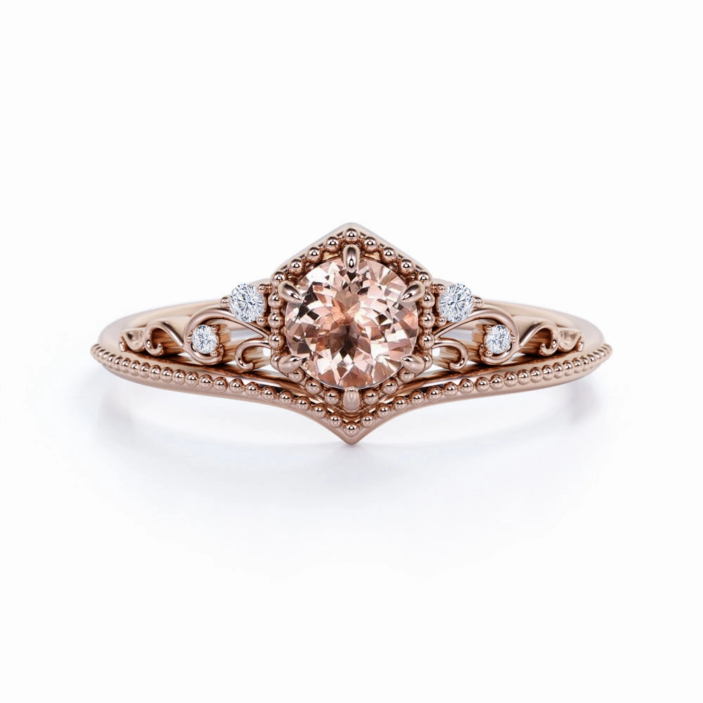 Minimal Harmony Chic Accent Crown 1.25 ct Round Morganite Engagement Ring