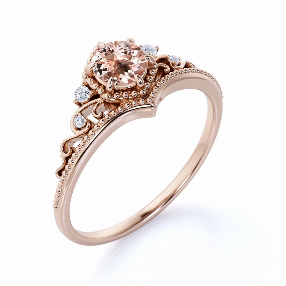 Vintage Adornment Traditional Gift Crown 1.25 ct Round Morganite Engagement Ring