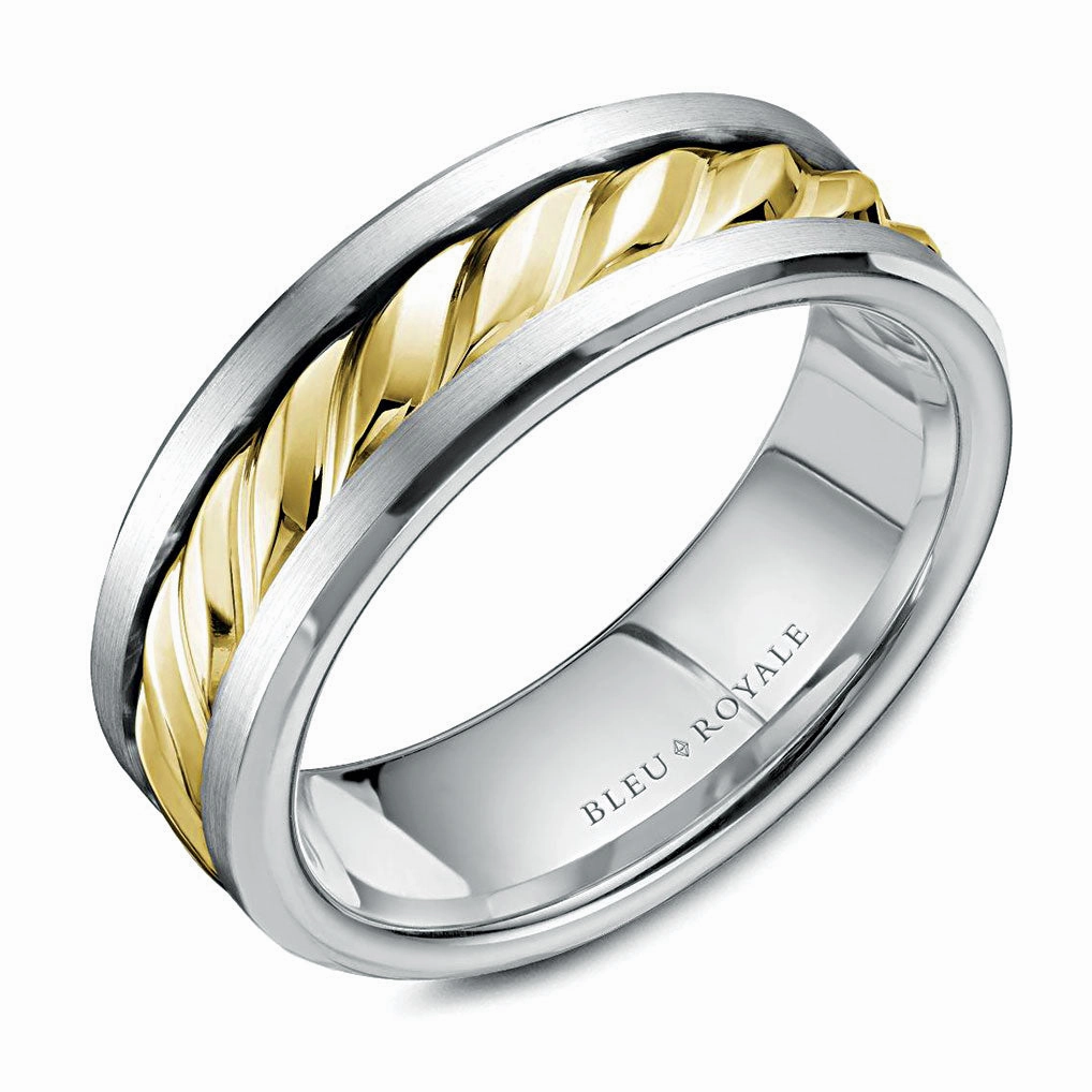 CrownRing 7.5mm Wedding Ring in 14K White/Yellow Gold Glossy Touch Understated Feature