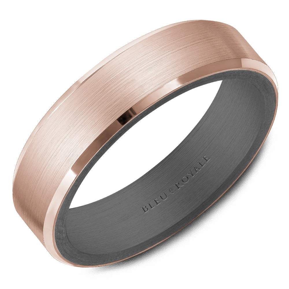 CrownRing Textured 6mm Wedding Ring in 14K Rose Gold/Tantalum Urban Edge Finishing Touch